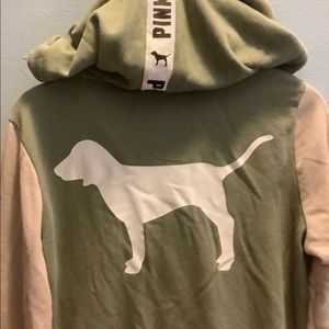 PINK green and tan zip up sweater